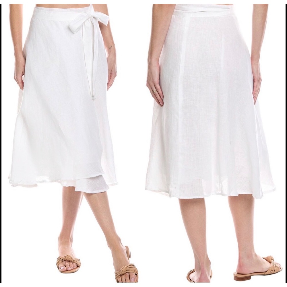 Vitamin A Lana Linen Wrap Skirt White Tie Waist Flowy Midi Lined M NWT